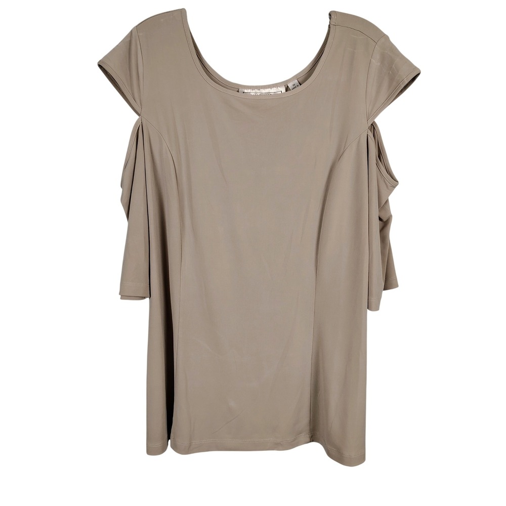 Womens 1X Simonton Says Cold Shoulder Top Taupe Minimalist Chic Business Casual